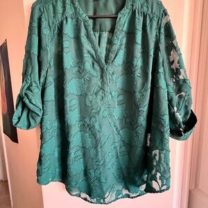 Torrid Green Relaxed Blouse with 3/4 Sleeves